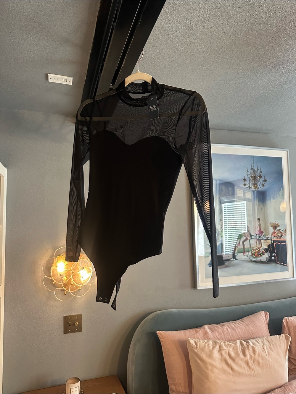 Abercrombie & Fitch Black Sheer-Mesh Long Sleeve Bodysuit